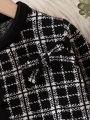SHEIN Kids CHARMNG Little Girls' Plaid Cardigan & Sweater Dress Set