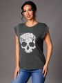 SHEIN Tall Ladies' Skull Print Batwing Sleeve T-Shirt