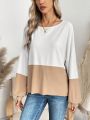 SHEIN LUNE Women's Color Block Round Neck Batwing Sleeve T-shirt