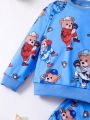 SHEIN Kids EVRYDAY Toddler Boys' Cartoon Printed Sweatshirt And Sweatpants Set