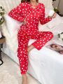 Heart Print Long Sleeve & Pants Pajama Set