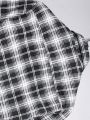 Men's Plaid Flap Pocket Button Down Denim Shirt