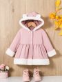 SHEIN Baby Girl 3D Ear Design Contrast Teddy Hooded Peplum Coat