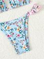 SHEIN Swim Mod Small Floral Print Ruffled Bralette Bikini Set With High Waisted Bottoms