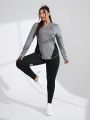 Yoga Basic Women's Plus Size Loose Color Blocking Drawstring Hoodie And Tight Breathable Sports Leggings Set