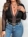 SHEIN Privé Plus Plunging Neck Lace Bodysuit