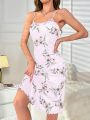 Floral Print Lettuce Trim Cami Nightdress