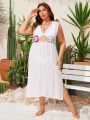 SHEIN Swim BohoFeel Plus Crochet Insert Split Thigh Cover Up Dress