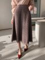 FRIFUL Women's Plaid Print Fringe Hem Midi Skirt