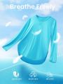 Women's Split Hem Sun Protection Long Sleeve T-shirt With Collar/light Blue