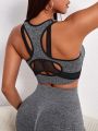 Yoga Future Contrast Binding Cut Out Back Mesh Insert Sports Bra