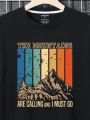 Men's Mountain Print Casual Crewneck T-shirt