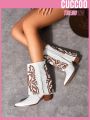 Everyday Collection Ladies' Fashion Pointed Toe High Heeled Short Boots With Embroidery Design