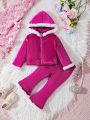 Baby Girls' Hooded Jacket With Fringe And Bell-bottom Pants, 2pcs/set For Fall/winter