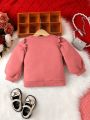 Baby Girls' Sweatshirt, Casual Simple Style With Mushroom Edges And Heart Pattern, Comfortable And Loose, Spring & Autumn