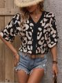 Women'S Loose Fit Printed V-Neck Casual Shirt