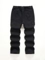 Teen Boys Loose Black Denim Cargo Pants For Teenagers