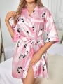 Ladies' Cartoon Panda Printed Bathrobe