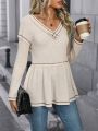 SHEIN LUNE V-Neck Cinching Waist Long Sleeve T-Shirt