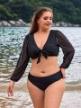 SHEIN Swim Basics Plus Size Solid Color Two Piece Swimsuit Set