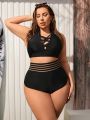 SHEIN Swim SPRTY Plus Size Swim Bottoms With Waist Cut-Out Design