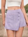 SHEIN Frenchy Striped Print Button Front Skort