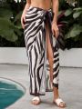 SHEIN Leisure Women's Loose Zebra Striped Black & White Cardigan