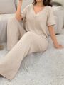 Ladies Ribbed Short-Sleeved Trousers Home Wear Set