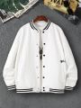 Manfinity Homme Loose-Fitting Men's Striped Decorated Cable Knit Bomber Jacket