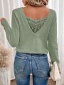 SHEIN Frenchy V-neck Embroidered Mesh Patchwork Sweater