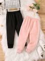 SHEIN Kids QTFun Young Girl 2pcs Contrast Side Seam Sweatpants