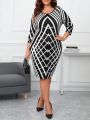 SHEIN Clasi Plus Size Full Printed Bodycon Dress