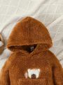 Baby Boy Bear Embroidery Kangaroo Pocket Fluffy Hoodie & Pants