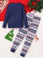 Girls' Christmas Patterned Top And Bottom Set For Juniors