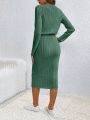 SHEIN Frenchy Solid Ribbed Knit Bodycon Dress