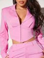 SHEIN SXY Lapel Collar Short Crop Suit Jacket With Pointed Hem