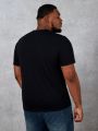 SHEIN Men'S Plus Size Knitted Letter Printed Casual Short Sleeve T-Shirt