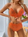 Floral Lace Scallop Trim Lingerie Set