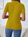 SHEIN Clasi Mock Neck Ribbed Knit Tee