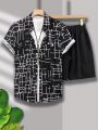 Men's Checked Short Sleeve Shirt And Shorts Set