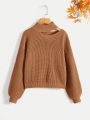 SHEIN Tween Girls' Casual Loose Fit Turtleneck One Shoulder Long Sleeve Sweater