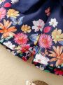 Baby Girl's Spring/Summer Floral Printed Dark Blue Casual Cute Shorts