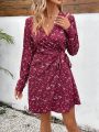 SHEIN VCAY Small Floral Print Wrap Tie Dress