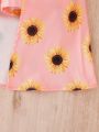 Baby Girl Sunflower Print Cold Shoulder Ruffle Trim Top & Skort