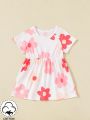 Baby Girls' Cute Flower Printed Raglan Sleeve Dress