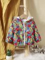 Baby Boy Cartoon Graphic Teddy Lined Hooded Jacket