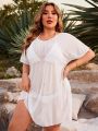 SHEIN Swim Basics Plus Size Round Neck Short Sleeve Sheer Pullover Cover Up