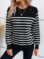 Striped Pattern Button Detail Sweater