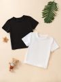SHEIN 2pcs/set Fashionable And Versatile Casual T-shirt For Toddler Boys
