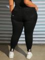 SHEIN CURVE+ Plus Size Women's Drawstring Waist Ripped Skinny Jeans